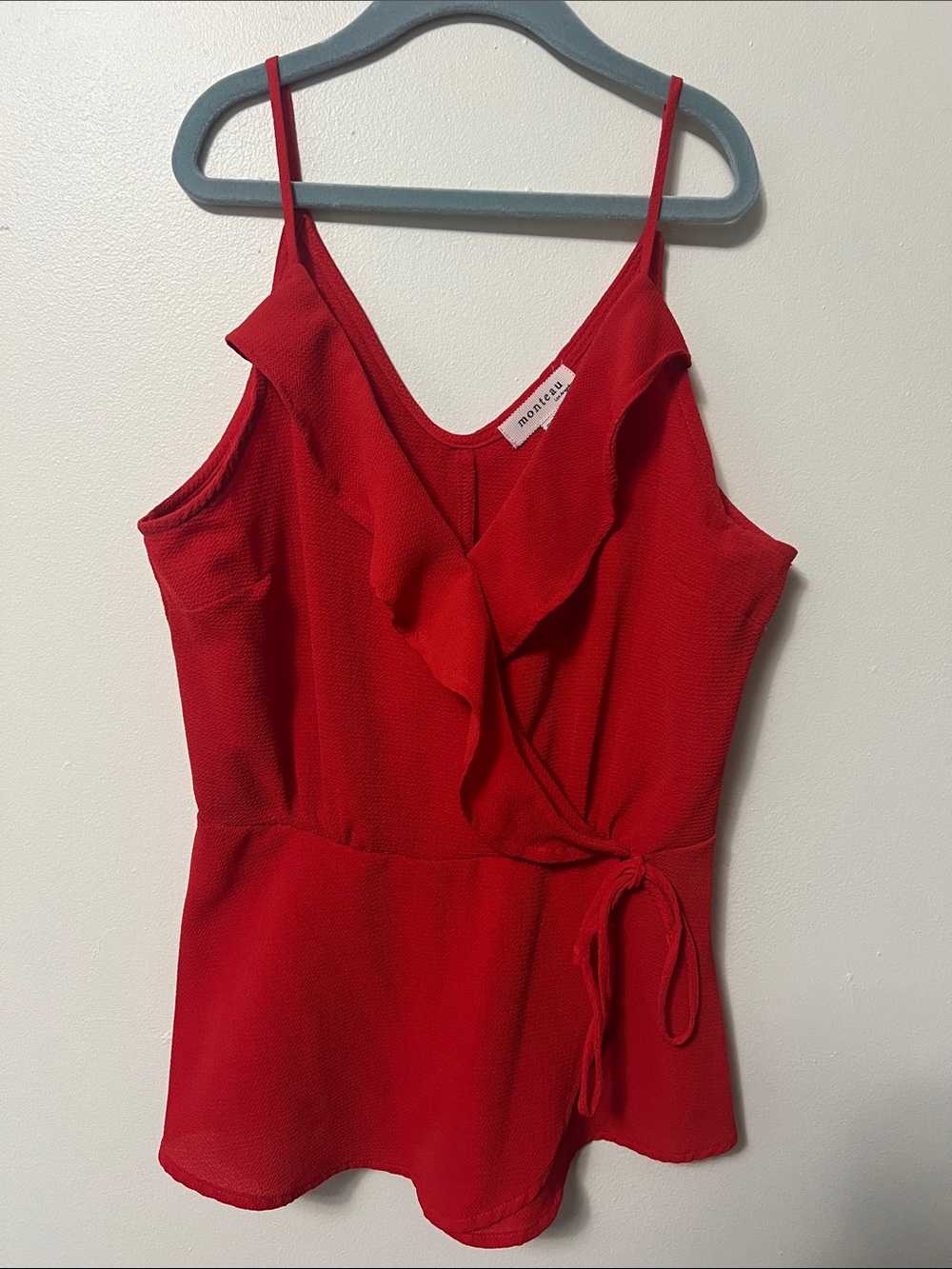 Monteau Crimson Ruffle Wrap Camisole